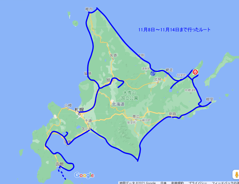 北海道1108-1114までのルート