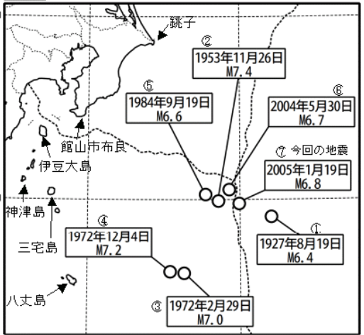 房総半島南方沖地震分布
